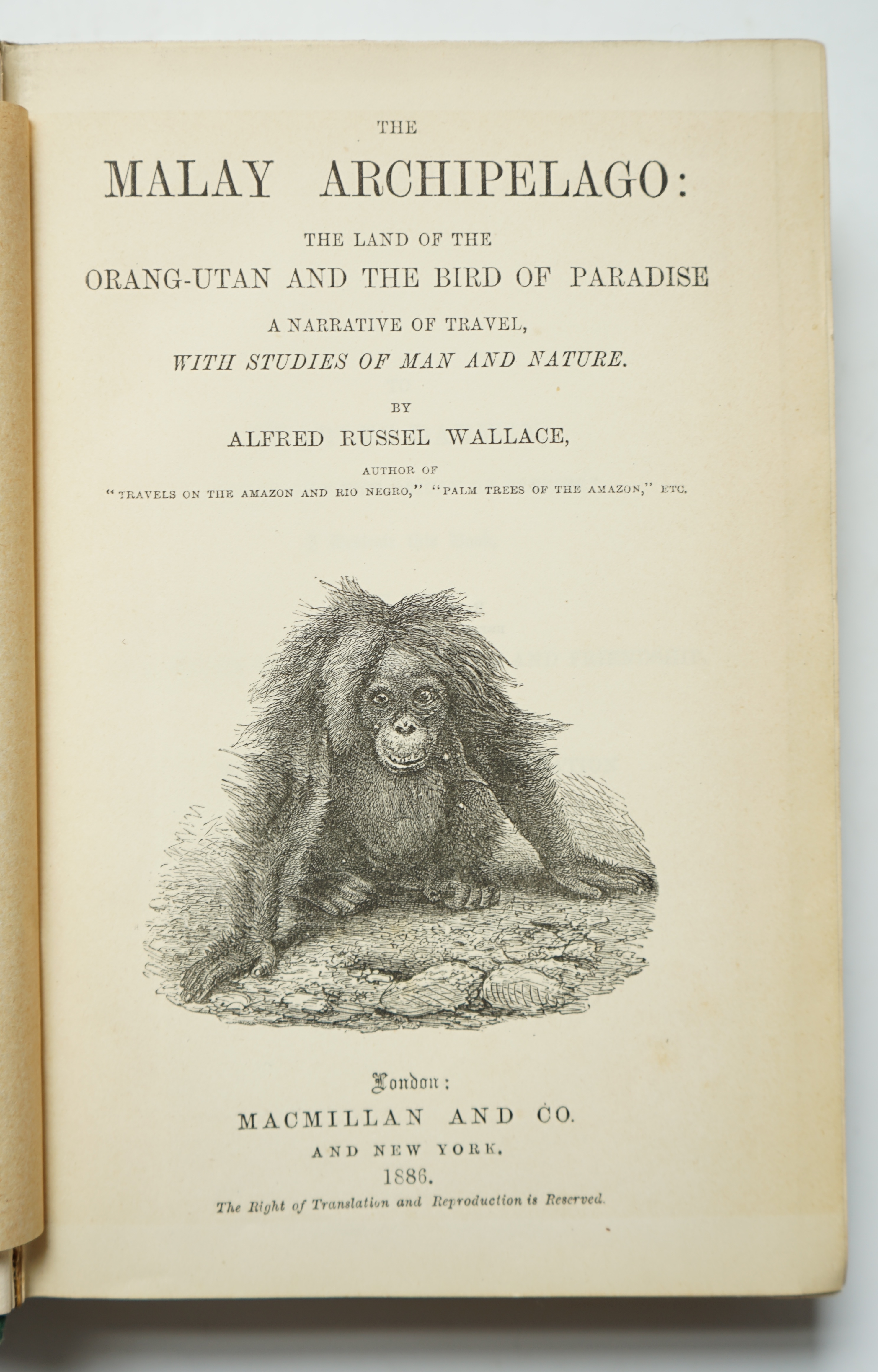 Wallace, Alfred Russel - The Malay Archipelago: The Land of the Orang-utan and the Bird of Paradise. A Narrative of Travel, with Studies of Man and Nature, engraved plates within text, engraved title page, frontispiece,